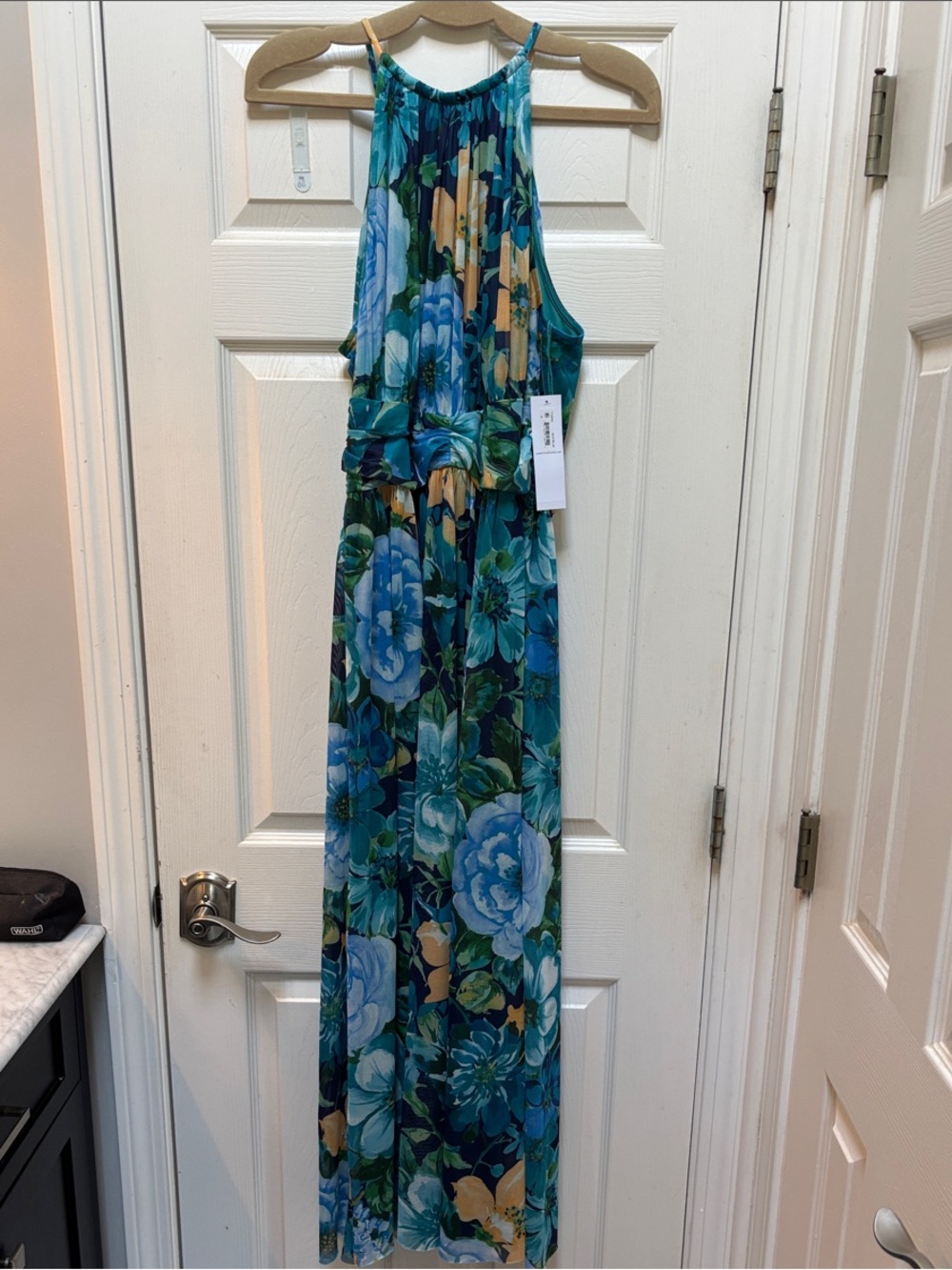 London Times Blue Green Floral Maxi Dress